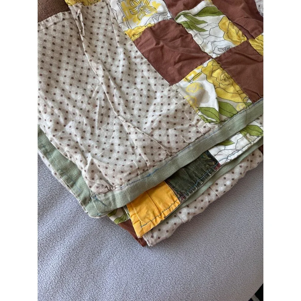 Vintage Quilt Handmade Patchwork Brown Accents 67